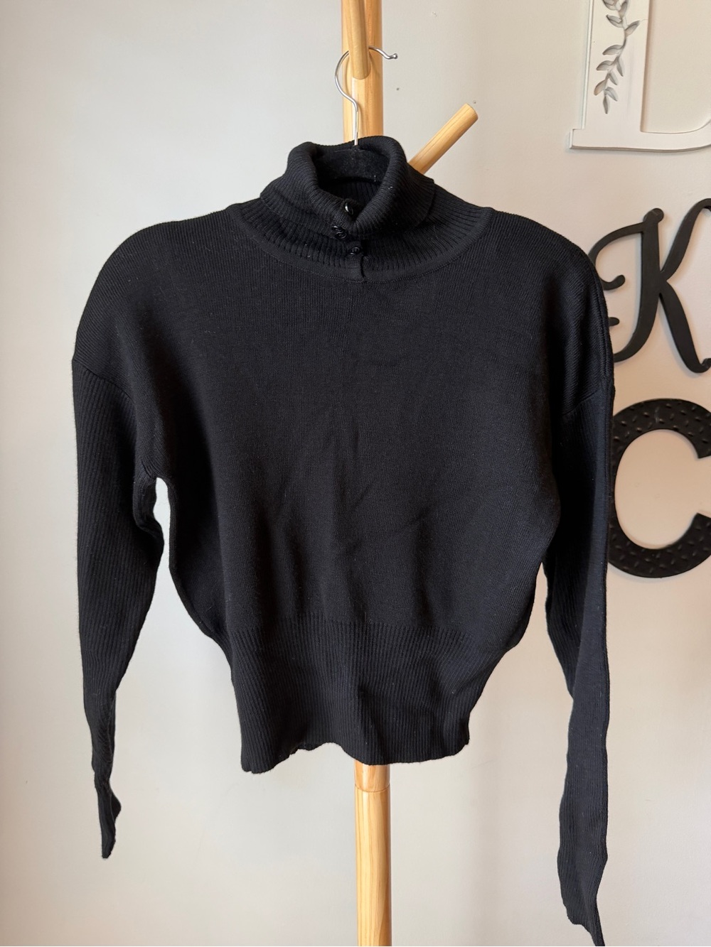 Vintage Nils Wool Blend Turtleneck Sweater Black Tigh Knit Women’s Size Small